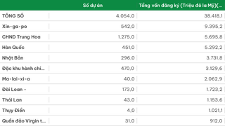 Đầu tư trực tiếp của nước ngoài được cấp giấy phép năm 2025 phân theo đối tác đầu tư chủ yếu